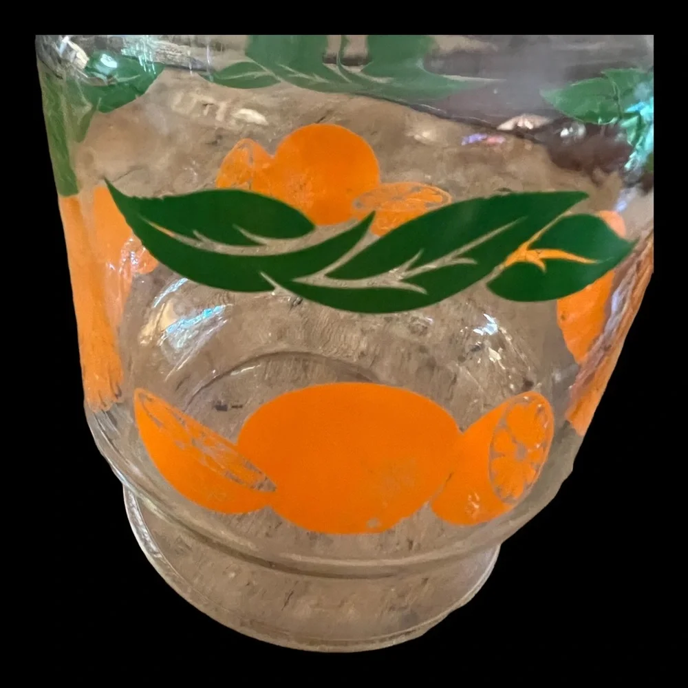 Orange Juice Glass Pitcher VTG 70’s Carafe Kitchen Kitschy Collectible